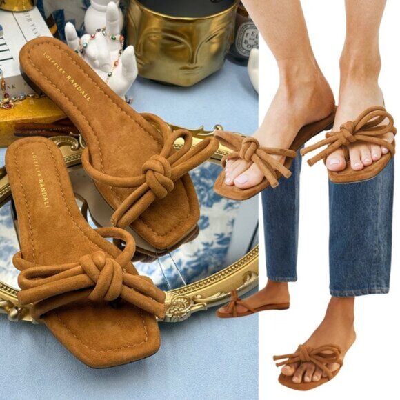 Loeffler Randall Shoes - 🆕 LOEFFLER RANDALL 🧿 NWOB Hadley Suede Bow Flat Sandals, Cacao - Sz 6 B